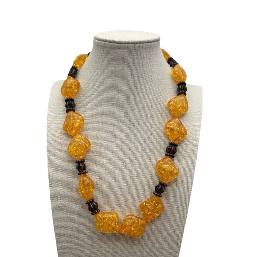 Copper / Brass Tone With Sparkly Faux‎ Amber Nugget Necklace